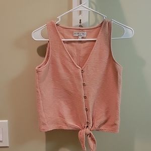 Madewell rose pink button front tank with tie closure in front
